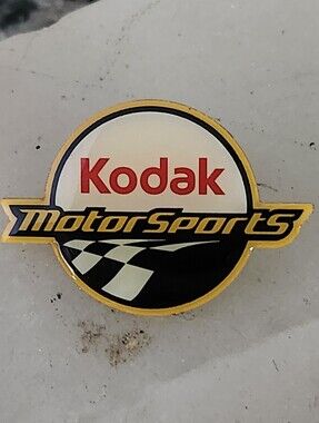 Vtg Kodak MotorSports Round Badge Pin in Yellow, Black, & Red